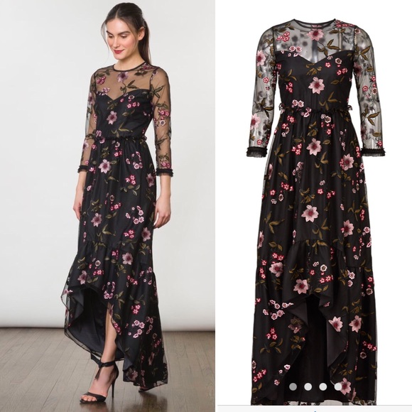 floral embroidered mesh gown